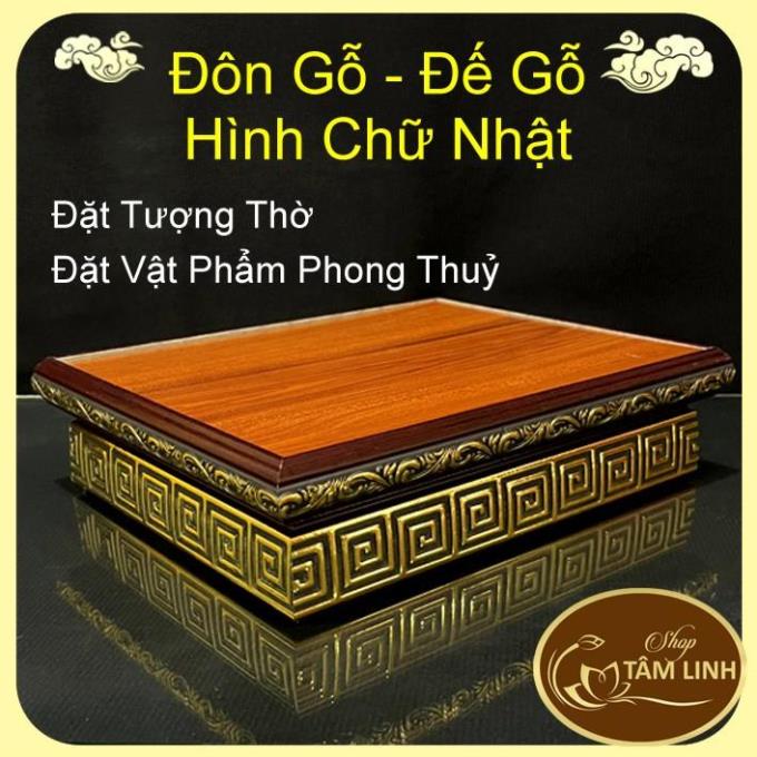 Đôn Gỗ Hình Chữ Nhật Có Hoa Văn Vàng Đặt Tượng Thờ, vật phẩm phong thuỷ nhiều cỡ- tamlinhvanhoaphamphatgiao