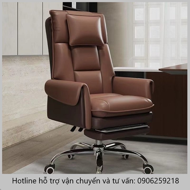 Ghế boss, Ghế văn phòng bọc da PU cao cấp có gác chân, ghế xoay văn phòng tuỳ chỉnh độ cao có gác chân