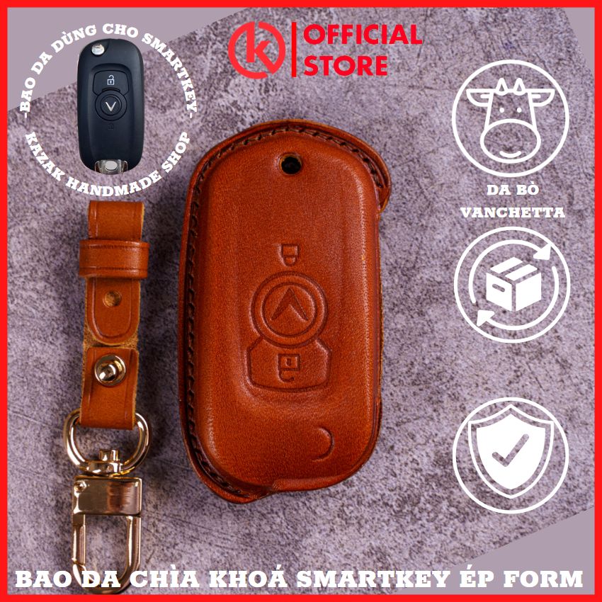 Bao da chìa khoá ép form smartkey ô tô vinfast faldil chìa khoá 2 nút bấm ốp chìa khoá da thật bọc chìa khoá xe ô tô nhiều mầu đồ da thủ công kazak vin-a2