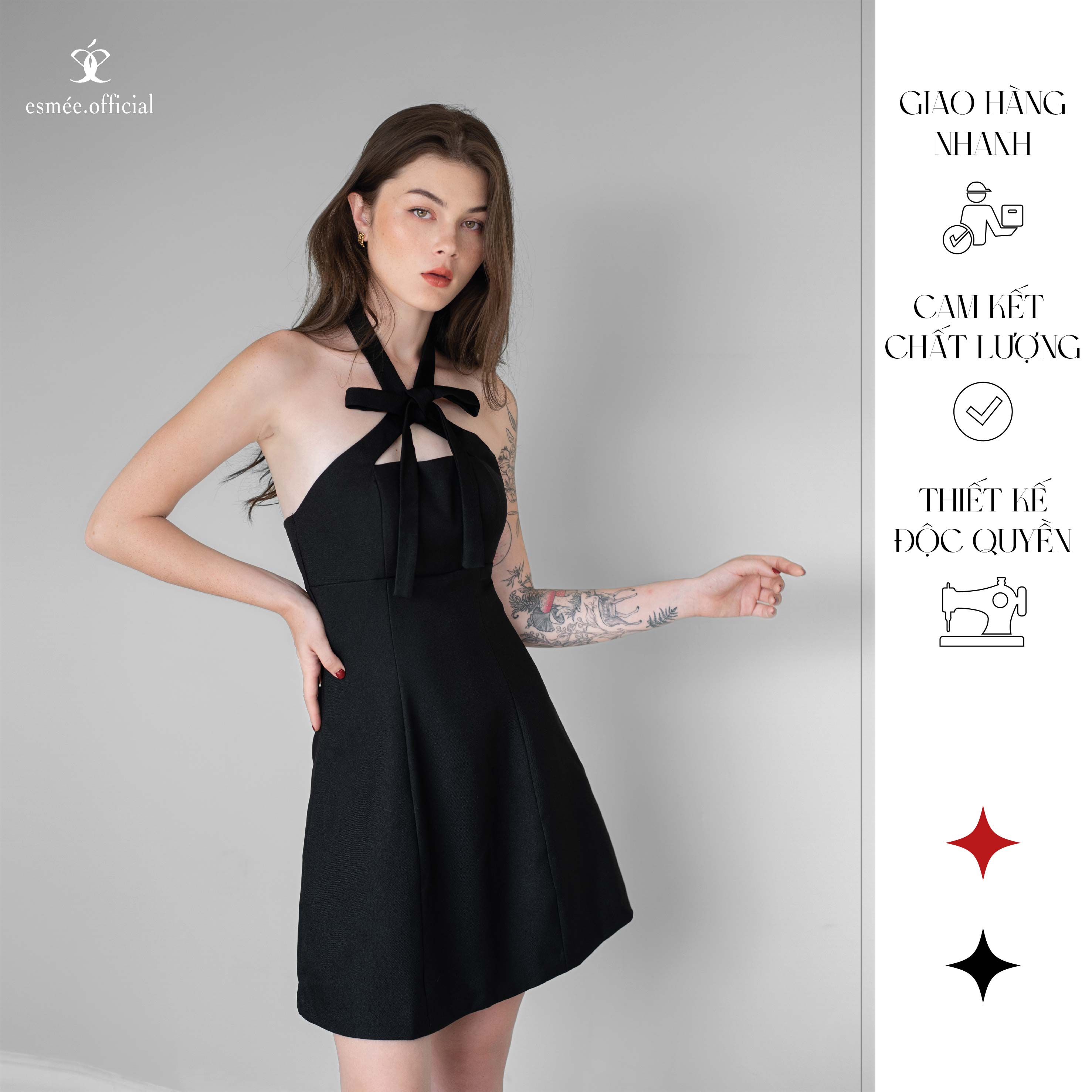 ESMEEOFFICIAL Đầm dự tiệc cột nơ hai lớp thiết kế hở lưng dành cho nữ - Doris dress