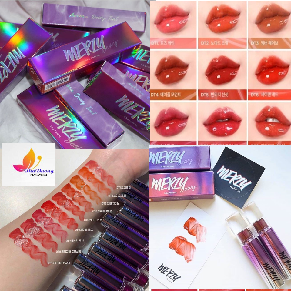 Son tint bóng siêu lì cho đôi môi căng mọng merzy aurora dewy tint 5.5g