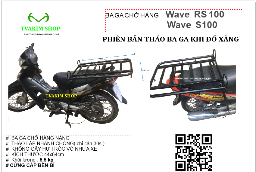 BA GA RS ( GIÁ THỒ HÀNG XE WAVE RS )