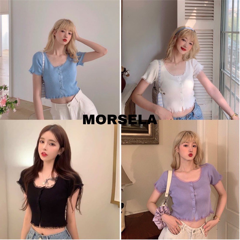 Áo croptop nữ tay ngắn phối ren cách điệu cực xinh - Áo crop top nữ hot trend - Morsela