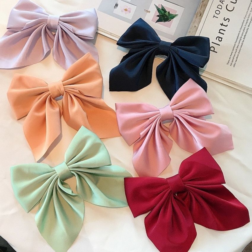 Kẹp Tóc Nơ Tiểu Thư Bản To Phong Cách Hàn Quốc, Làm Từ Vải Lụa Satin Cao Cấp Siêu Dễ Thương