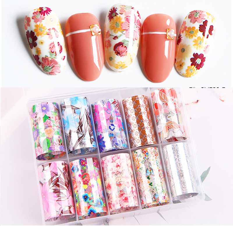 [mẫu 5] Hộp 10 Cuộn Foi to hoa văn nhiều màu sắc trang trí móng làm đẹp nail shop hnnail