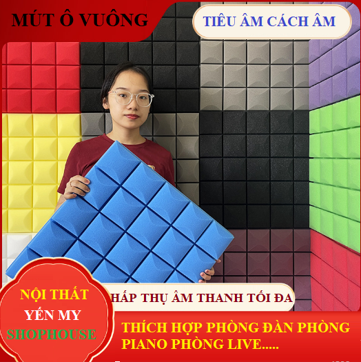 12 TẤM MÚT TIÊU ÂM.CÁCH ÂM HÌNH NẤM .Ô VUÔNG( Đc chọn màu) - KÍCH THƯỚC 1 TẤM 50*50CM DÀY 5CM