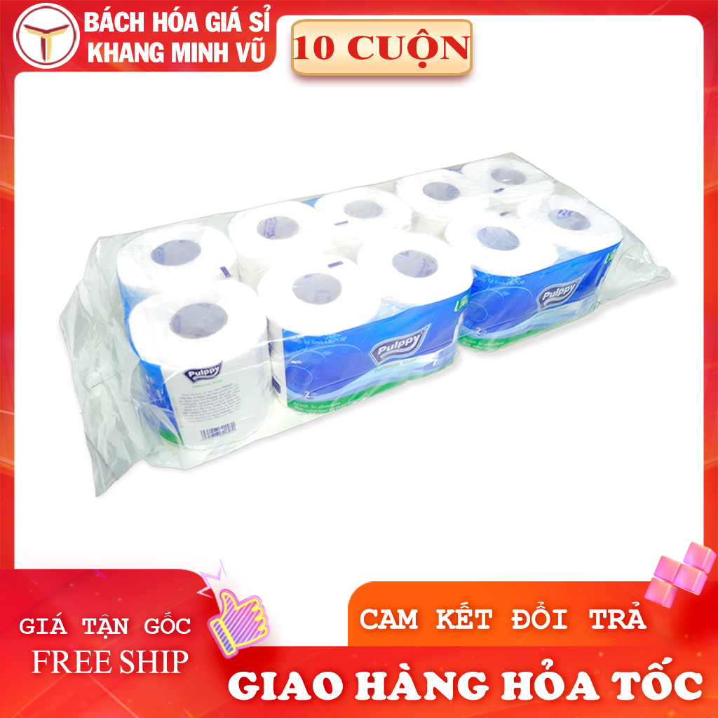 Giấy vệ sinh pulppy cao cấp có lõi 2 lớp lốc 10 cuộn
