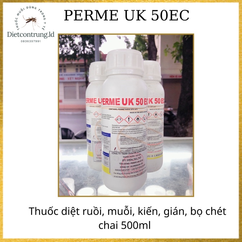 Thuốc diệt ruồi, muỗi, kiến, gián, bọ chét perme uk 50ec - chai 500ml