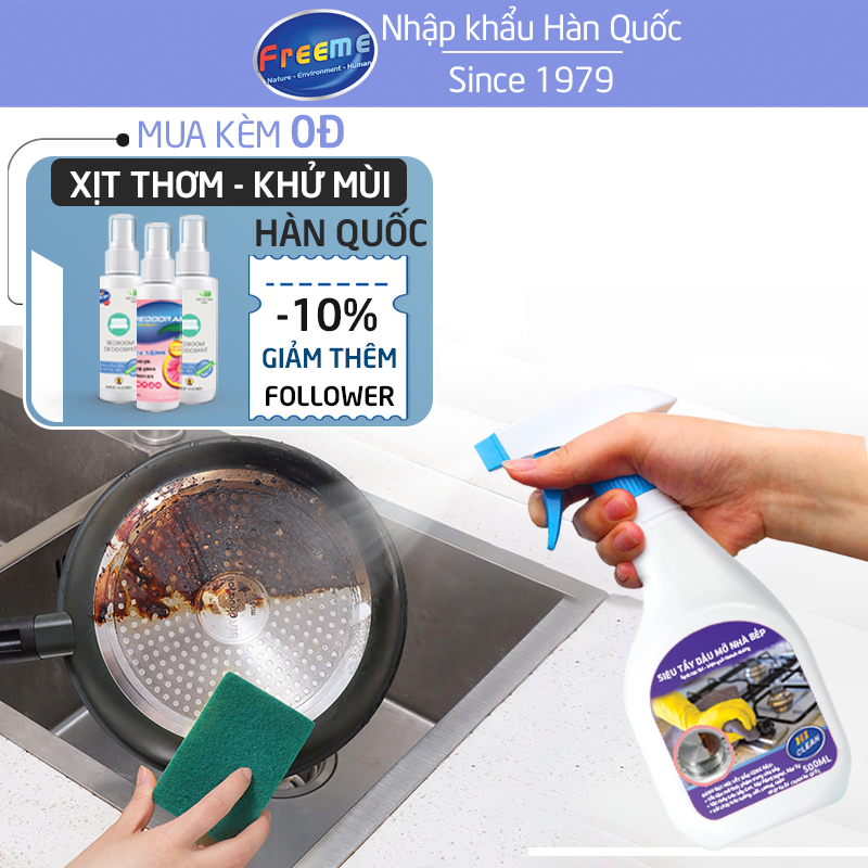Tẩy dầu mỡ nhà bếp freeme, tẩy dầu mỡ trên máy hút mùi cực mạnh – an toàn – hiệu quả tức thì