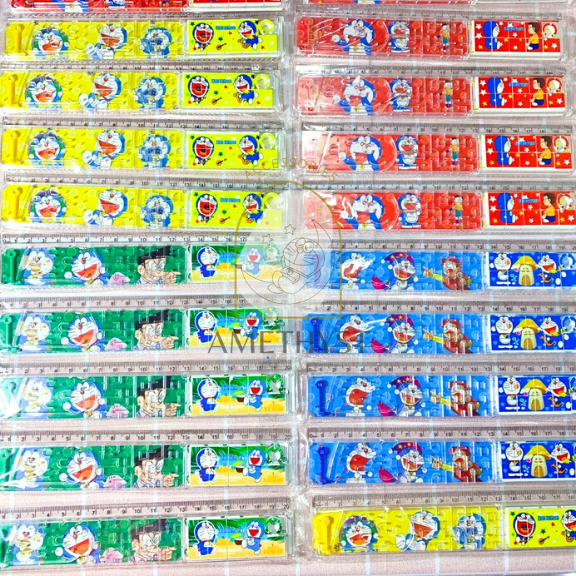 Thước trò chơi bắn bi và xếp hình DORAEMON vui nhộn dài 20cm (loại 1)