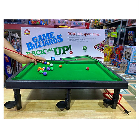 Đồ chơi bàn bi da, Bộ bàn Bi a mini 2 gậy, Bàn chơi bi da 6 lỗ  Size lớn 15 Bi , Mặt bàn vải Nỉ không bong, đồ chơi 6 lỗ mini cho bé vui chơi bia đồ - ULIQNO