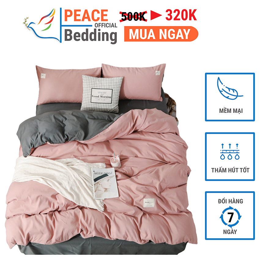 [FREESHIP] Bộ Vỏ Chăn Ga Giường Và 2 Vỏ Gối Đầu 4 Món Giá Rẻ Mẫu Hồng Phối Ghi Trơn Chất Liệu Cotton Tici Nhập Khẩu Mềm Mịn Dày Dặn Thấm Hút Tốt Giặt Máy Thoải Mái Cho Nệm 1M2, M4, M6, M8, 2M