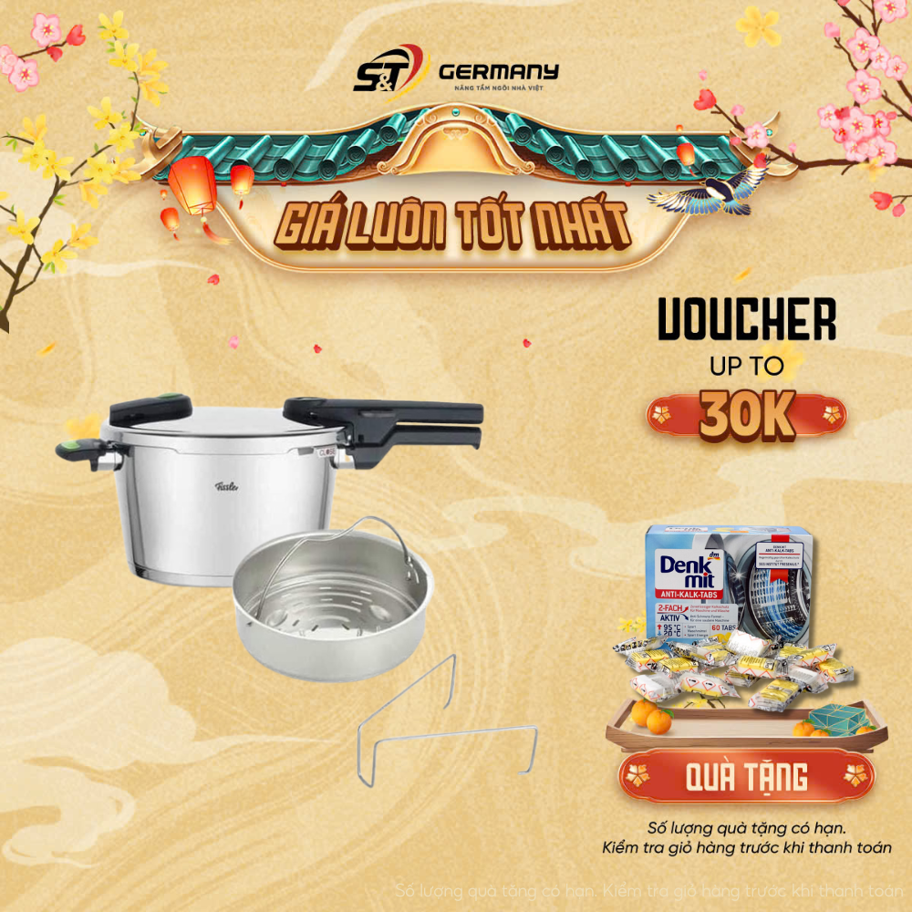 Nồi Áp Suất Fissler 4.5L và 6L Vitaquick GREEN kèm xửng hấp Made In Germany, Nồi Áp Suất Đa Năng Nội Địa Đức GermanySnT