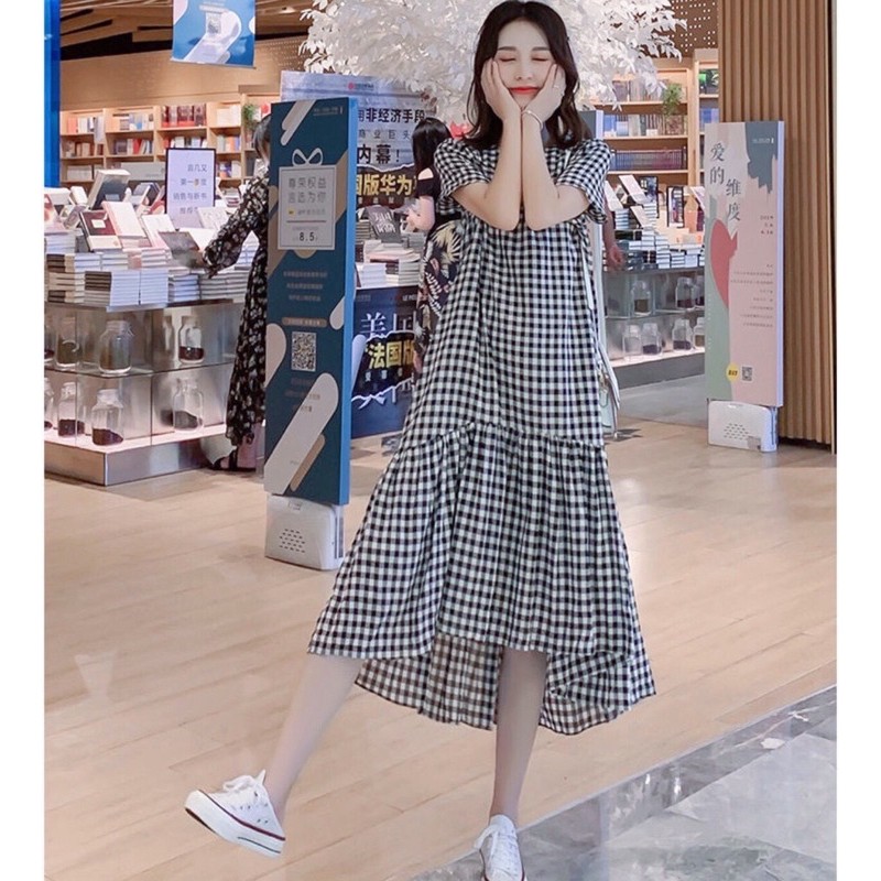 Đầm caro đuôi cá lệch tà