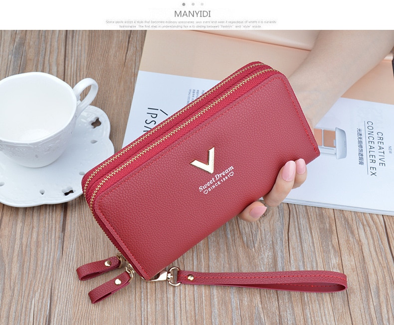 VÍ NỮ CẦM TAY DÁNG DÀI 2 KHÓA KÉO, CÓ NGĂN ĐỂ THẺ, NGĂN ĐIỆN THOẠI, NGĂN ĐỰNG TIỀN THOẢI MÁI THỜI TRANG HÀN QUỐC