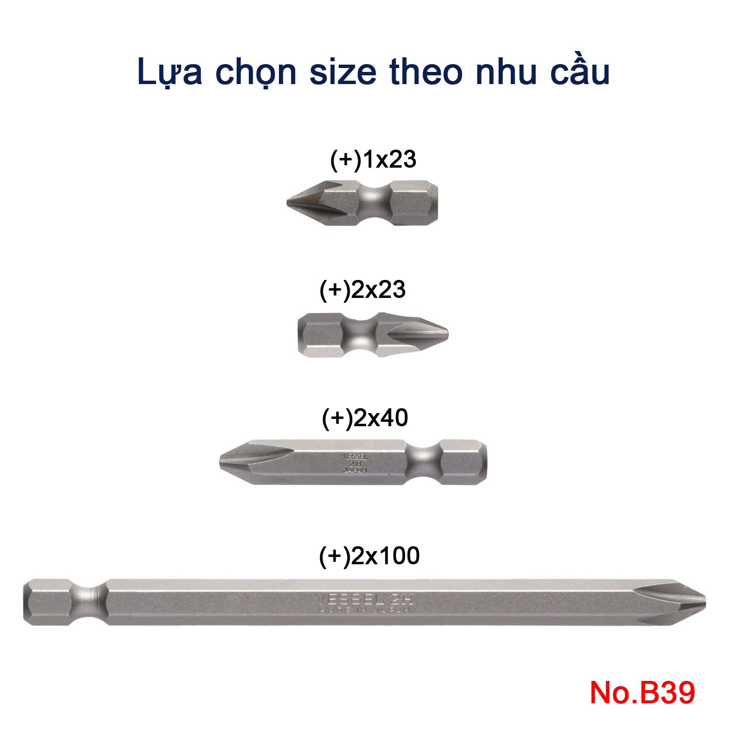 Mũi vặn vít B39 chuôi lục giác H = 6,35mm Vessel (Nhật Bản)