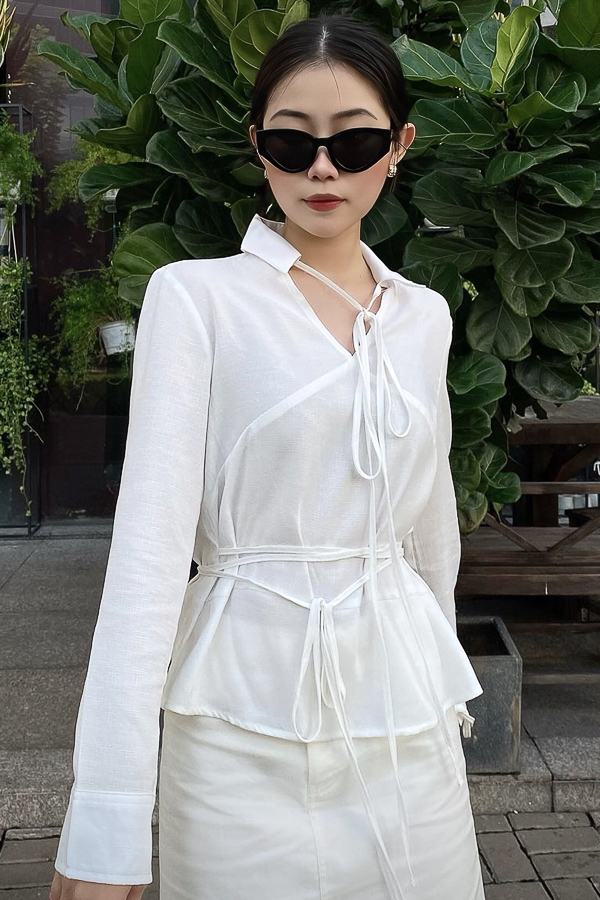 Áo Maybi dáng suông xô gân phối dây