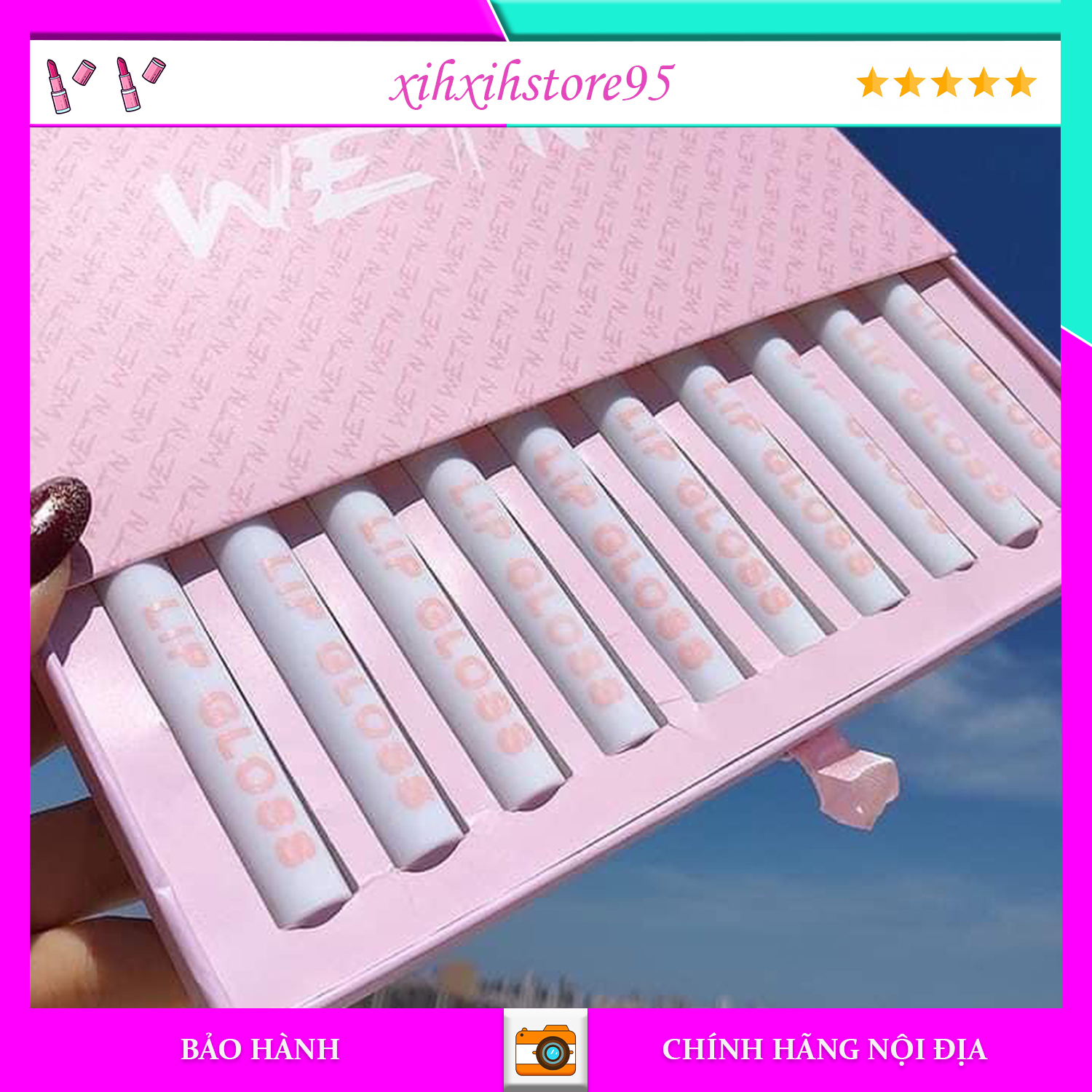 Set son kem nhung lì 10 cây wetn lip gloss siêu hot - bộ son kem lì 10 cây wetn hồng,set son nội địa trung