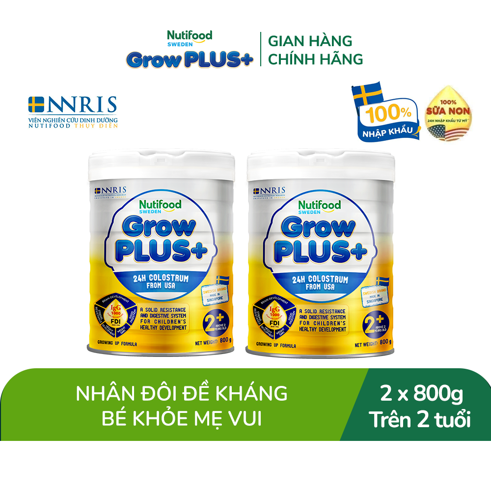 Combo 2 Sữa non GrowPLUS+ (vàng) - Hỗ trợ tăng cường đề kháng trên 2 tuổi Singapore tăng cường hệ miễn dịch và hấp thu chất dinh dưỡng (2lon x Lon 800g) - Grow Plus+
