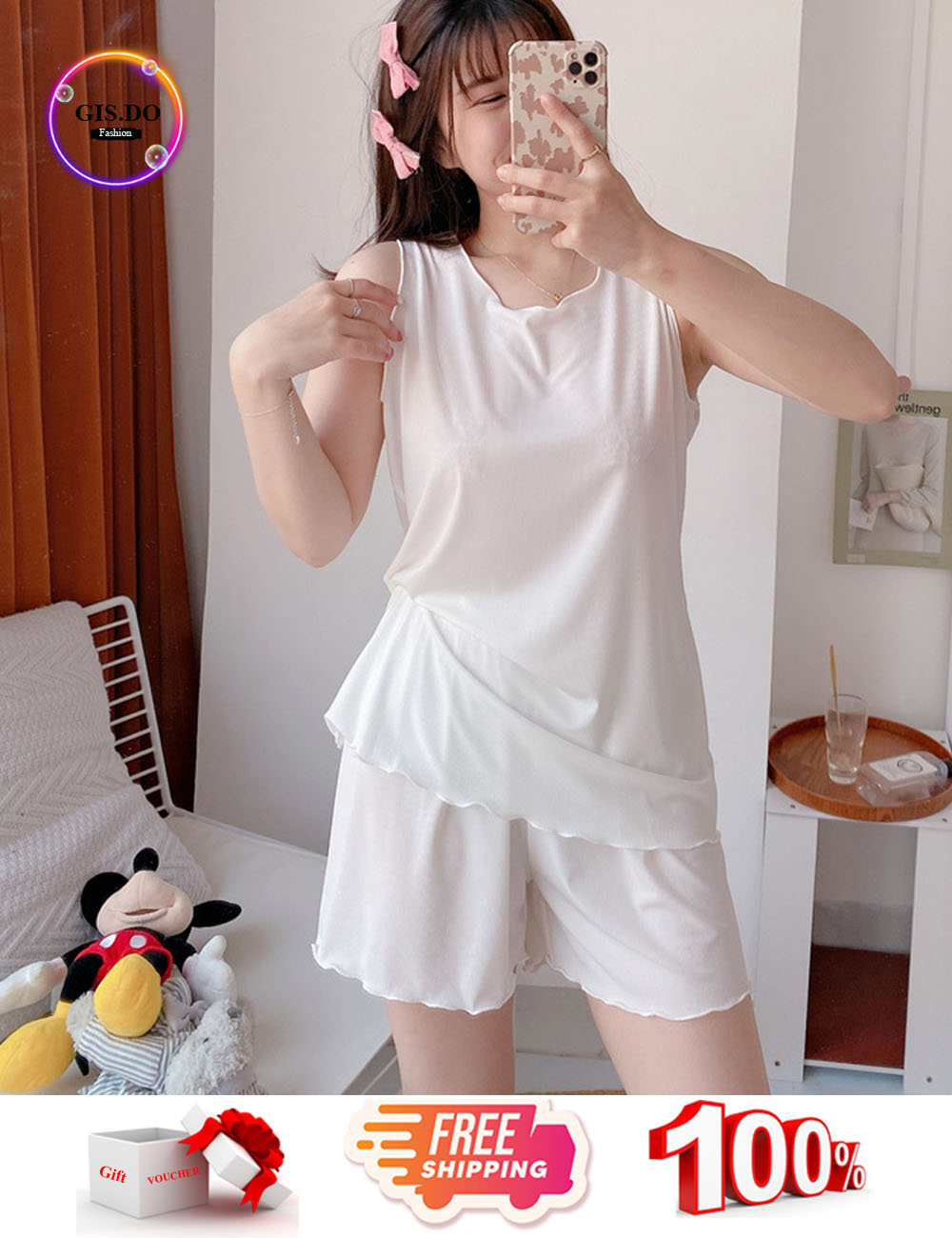 Đồ bộ nữ cotton mặc nhà mát mẻ, bộ ngủ thun mỏng áo 3 lỗ quần đùi Gupin chất mềm mịn GNL007