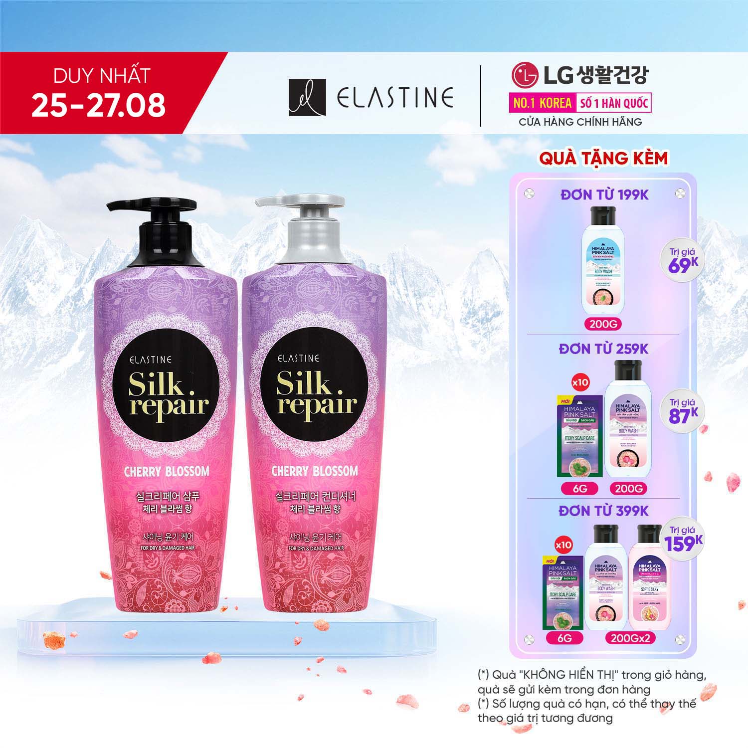 Bộ đôi gội xả chăm sóc và nuôi dưỡng tóc Elastine Silk Repair 550ml x 2 - Hương Hoa Anh Đào