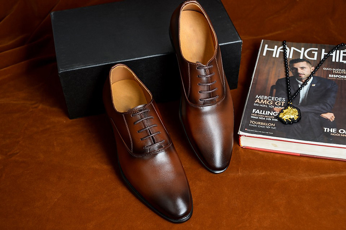 Giày tây nam công sở cao cấp ELMEE - GBD16 - Giày tây da bò màu nâu đẳng cấp sang trọng