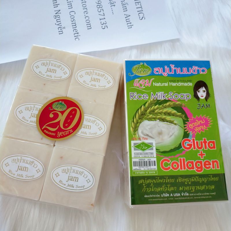 Vỉ 12 Bánh Soáp Tắm Gạo Thái Lan Jam Rice Milk, Thành Phần Tự Nhiên, Ngừa Mụn, Chống Thâm Kích Trắng Da - An Toàn Cho Mọi Lứa Tuổi, TGTI89