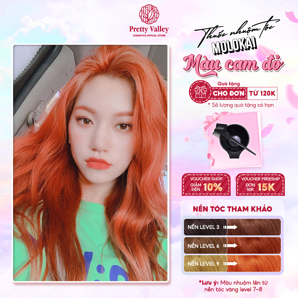 Thuốc nhuộm tóc màu CAM ĐỎ Molokai siêu dưỡng, nhuộm tóc an toàn tại nhà lên màu chuẩn - Pretty Valley Hair