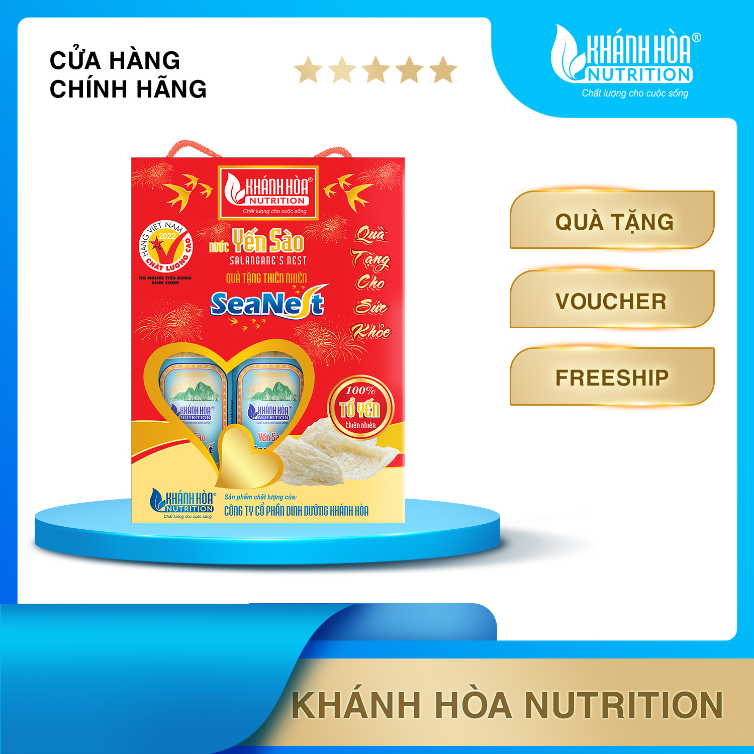 Hộp Quà Lon Đứng Nước Yến Sào Cao Cấp SeaNest 3% Tổ Yến - Khánh Hòa Nutrition - 6 Lon x 190 ML