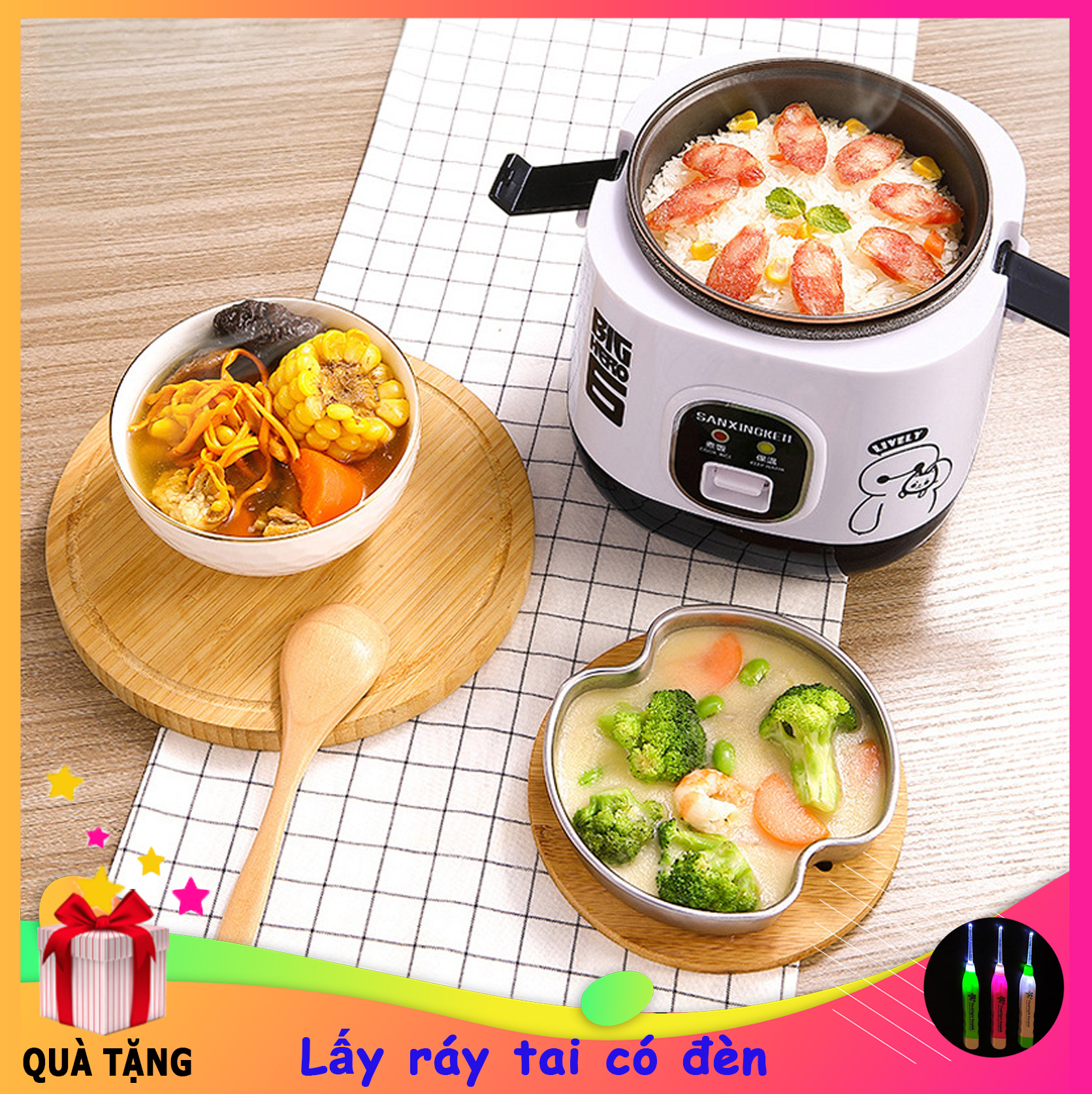 Nồi cơm điện mini - Cặp lồng nấu cơm 1.2L Big Hero đa năng nấu cơm, hâm nóng thức ăn an toàn tiện lợi. Bảo hành 1 năm