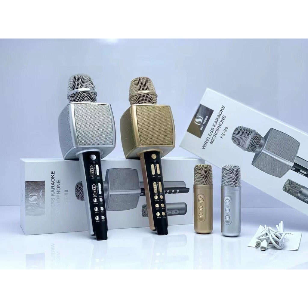 Combo 2 Micro Karaoke Bluetooth YS98 Song ca kèm loa không dây giả giọng nói -Kèm micro song ca
