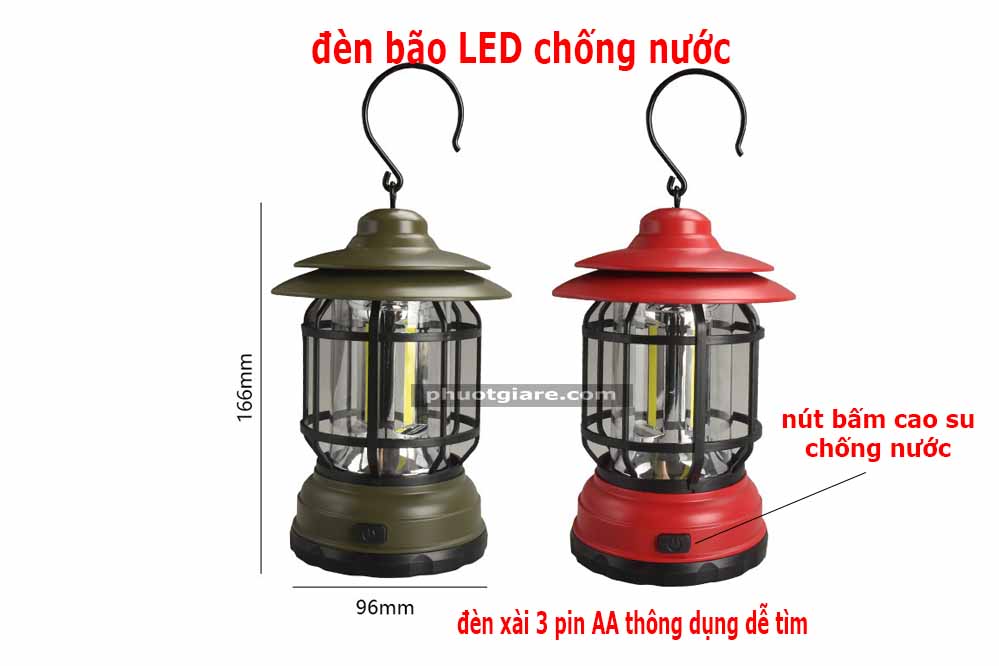 đèn bão LED cắm trại du lịch dùng pin AA