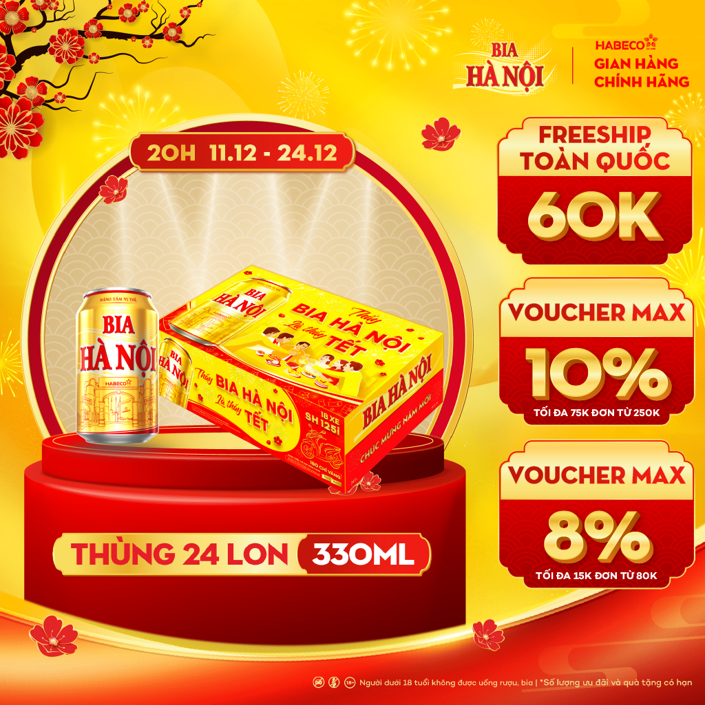 Thùng 24 lon Bia Hà Nội - HABECO (330ml/lon)