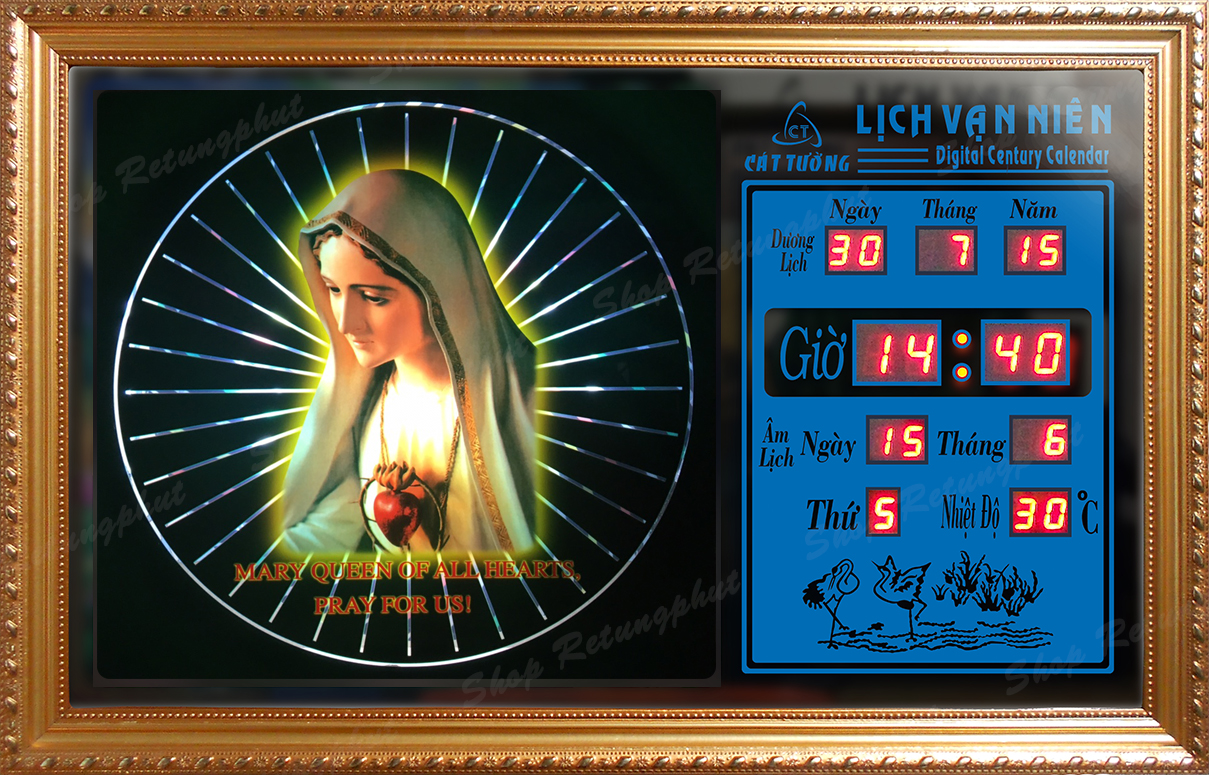 Đồng hồ Lịch Vạn Niên điện tử treo tường - Thiên chúa 55612_Có 2 Loại (Không Remote Đèn Và Có Remote Đèn)