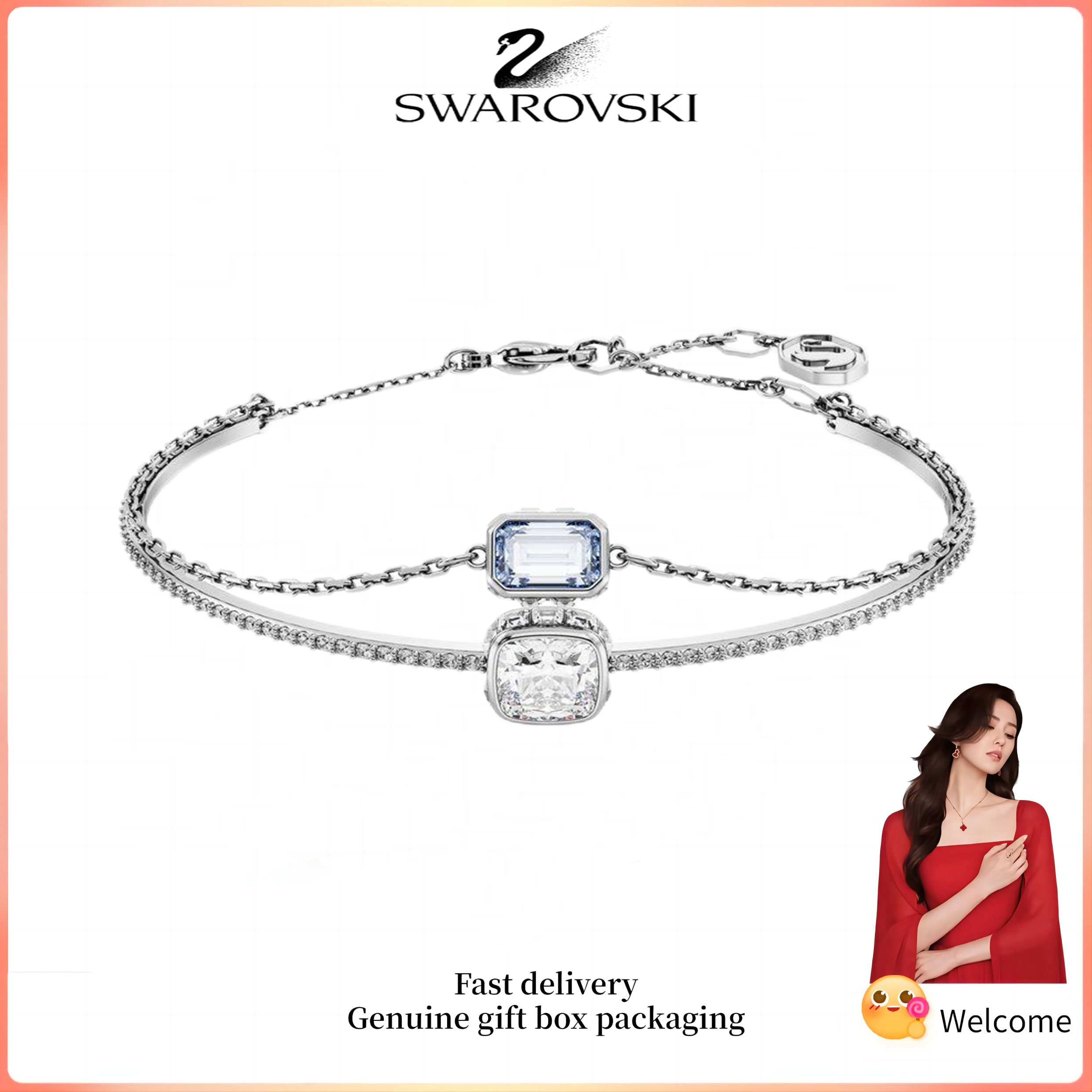♈ Swarovski ♈ Vòng tay thời trang nữ Vòng tay đá quý pha lê xanh S925 Sterling Silver Mixed Cut Stilla Quà tặng Ngày lễ tình nhân Quà tặng sinh nhật