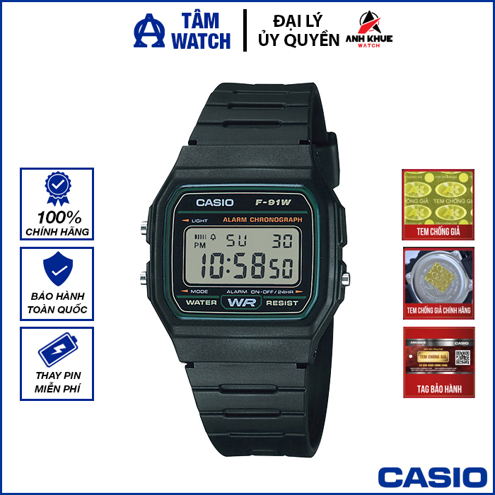 Đồng hồ nam dây nhựa Casio Standard chính hãng Anh Khuê F-91W-3HDG (35mm)