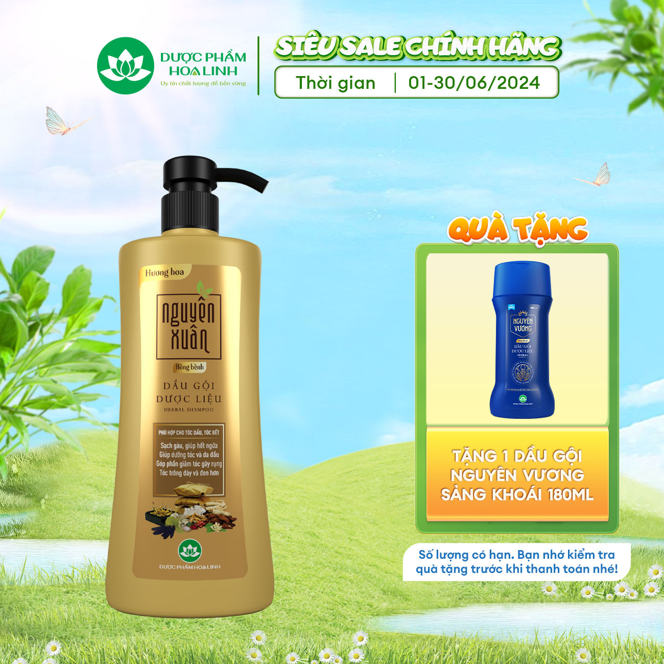 {MỚI} Dầu gội dược liệu Nguyên Xuân bồng bềnh 600ml - Dành cho tóc dầu bết - Tặng thêm 10% thể tích giá không đổi