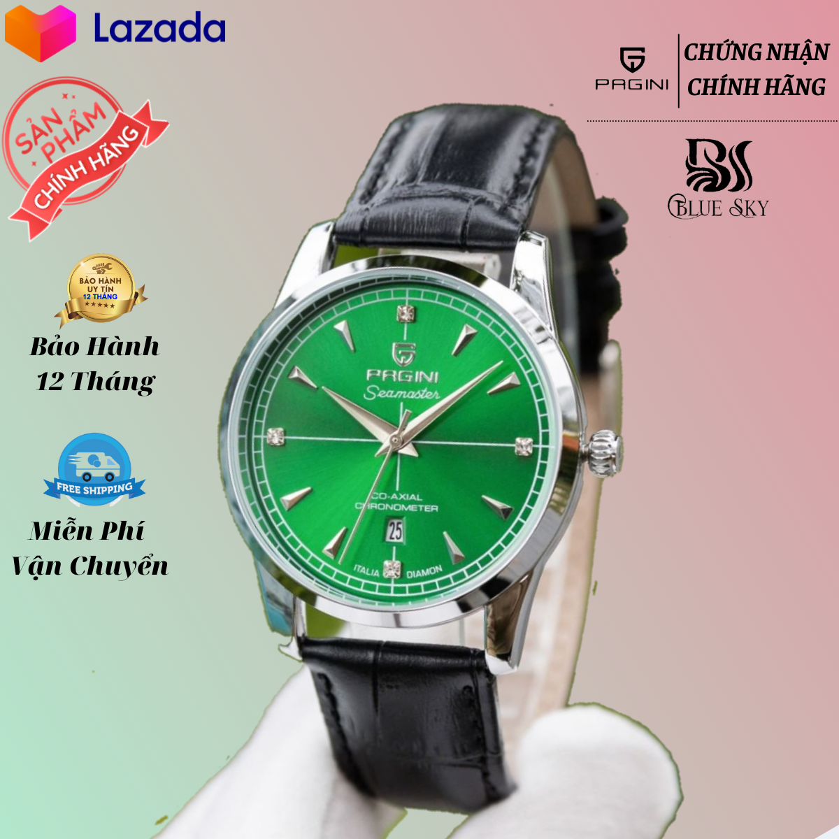 ⚡𝐅𝐥𝐚𝐬𝐡 𝐒𝐚𝐥𝐞⚡ Đồng Hồ Nam Dây Da PAGINI 5588 Có Lịch Kim Trôi Chống Xước Chống Nước Tuyệt Đối - Bảo Hành 12 Tháng