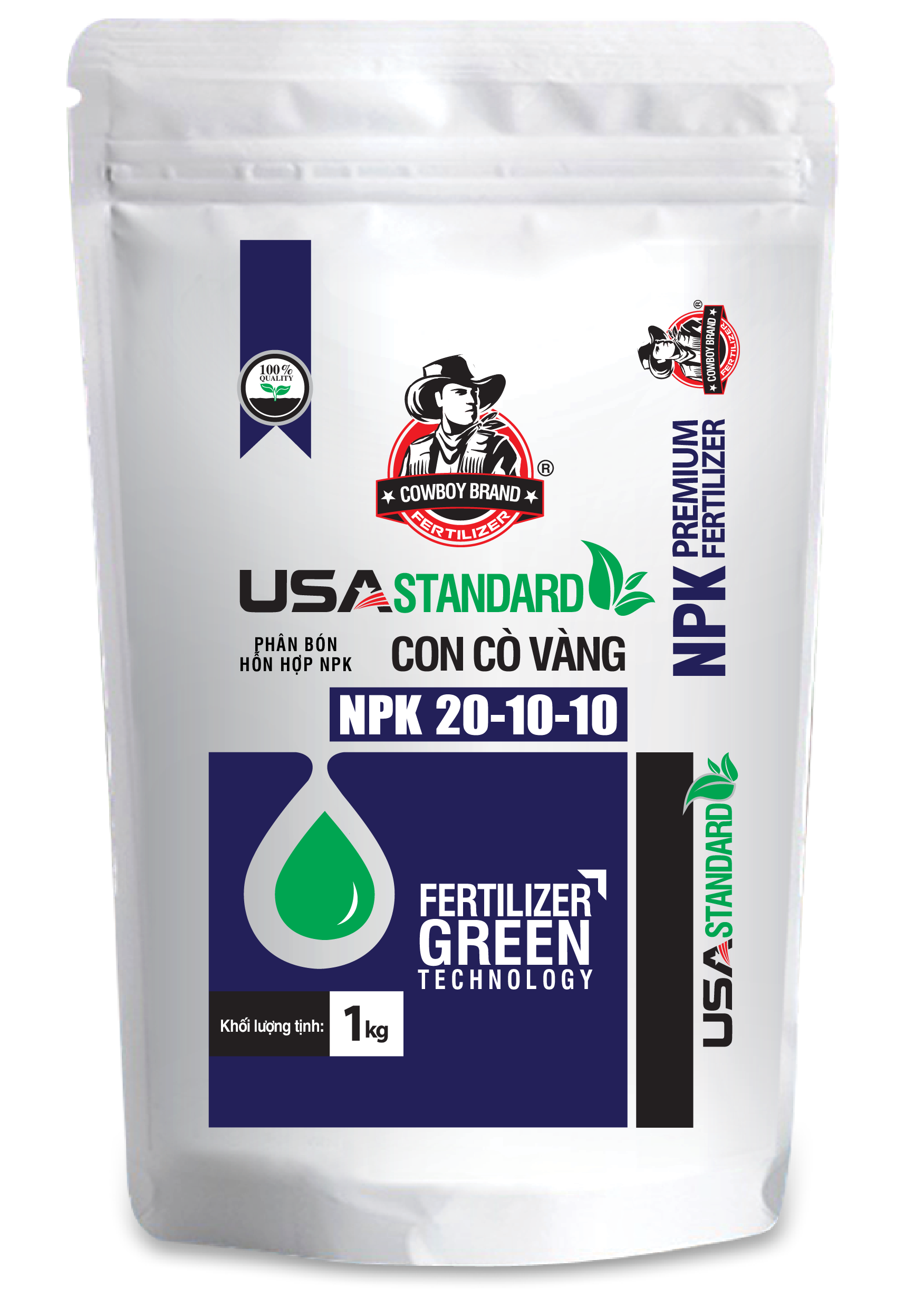 Phân Bón dùng cho rau ăn lá - Sử dụng cho giai đoạn cây con - NPK Cowboy 20-10-10 CCV