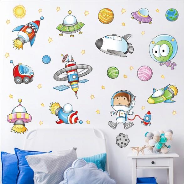 Decal dán tường tàu du hành vũ trụ dán tường phòng bé