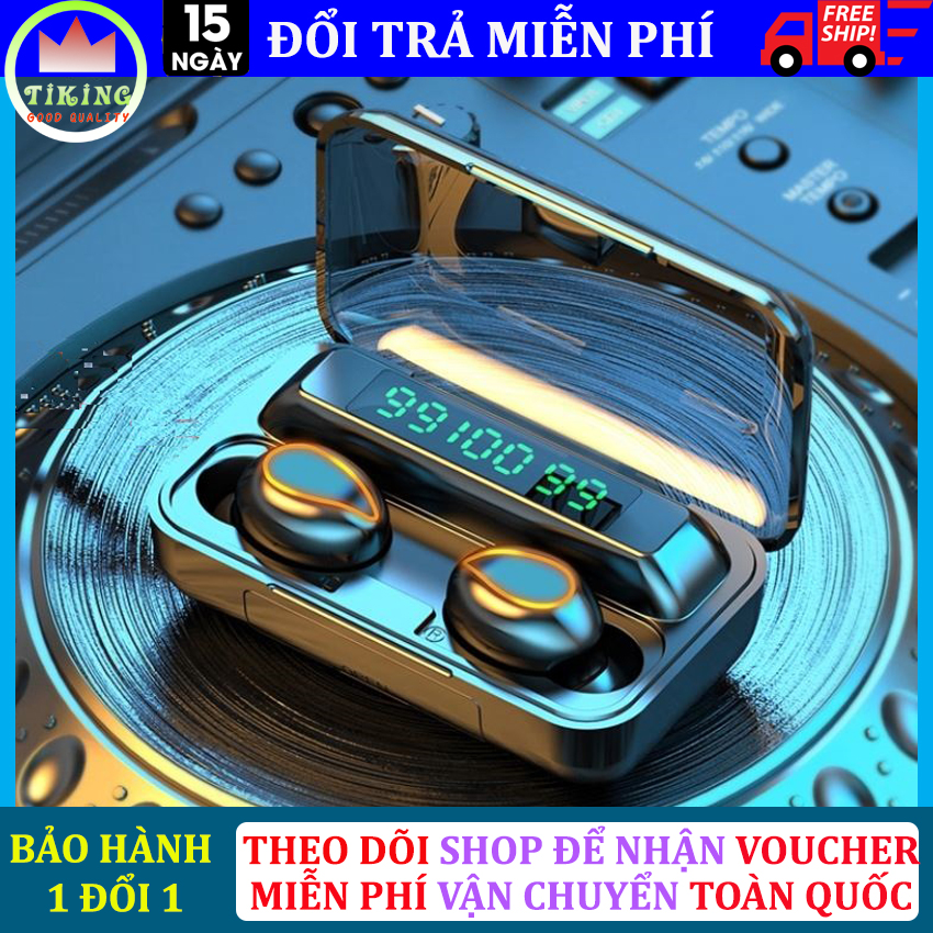 Tai nghe bluetooth không dây Yoking f9 phiên bản thế hệ 12 có đế sạc dự phòng, mic đàm thoại - Tai nghe không dây nhét tai Amoi f9-10 - Tai nghe bluetooth mini mắt sói trong đêm tương thích với mọi hệ điều hành