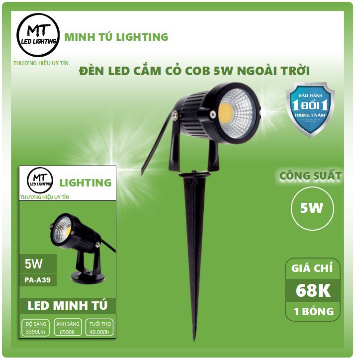 Đèn led rọi cỏ điện cob 5w sân vườn, đèn rọi gốc cây, đèn trang trí tiểu cảnh - bảo hành 12 tháng