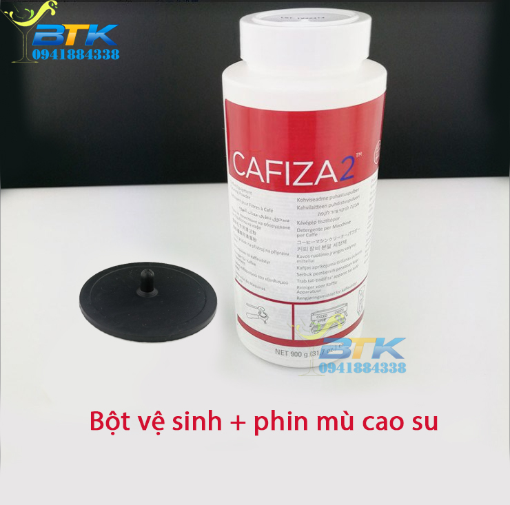 Phin mù cao su và bột vệ sinh máy pha cà phê chuyên nghiệp cafiza 2