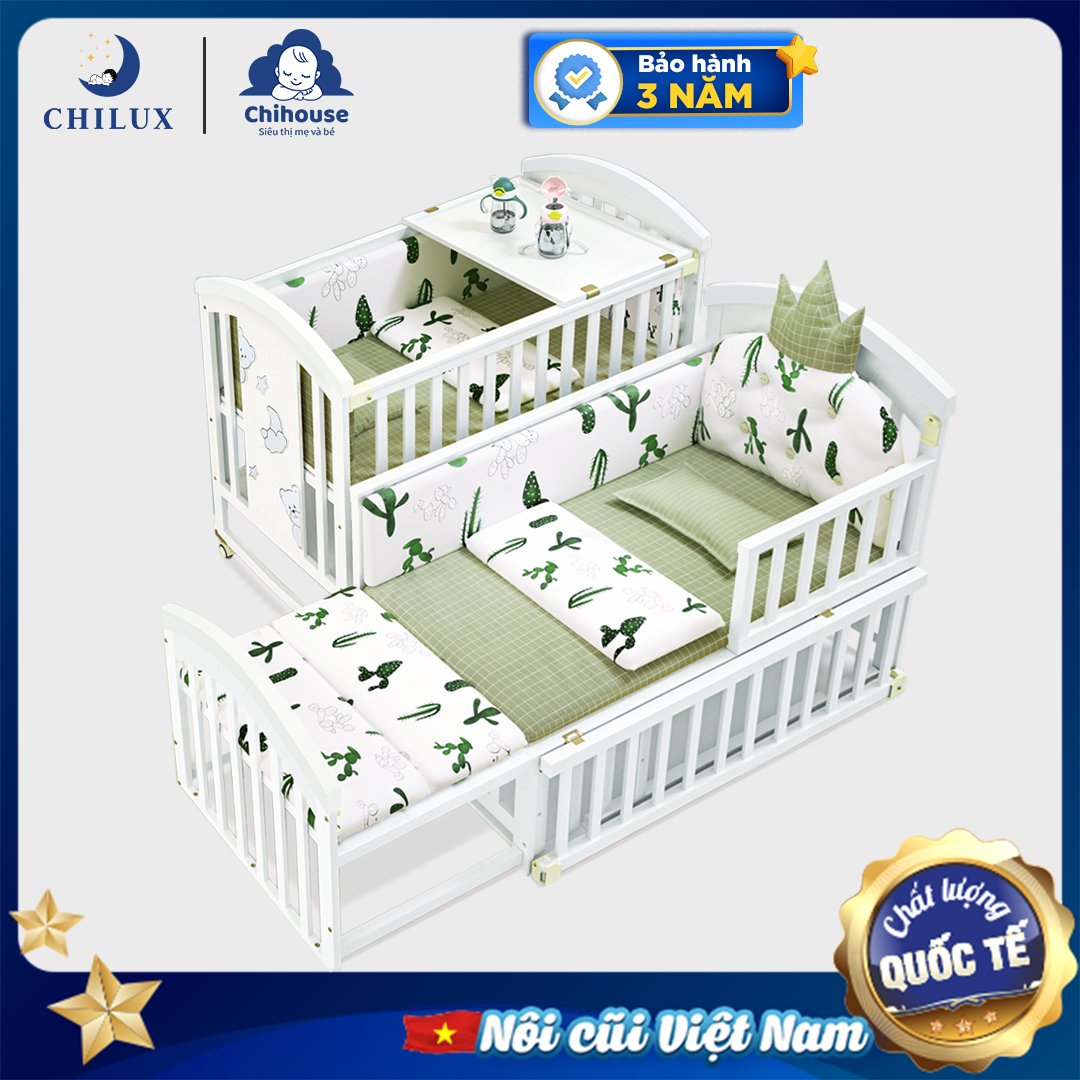 [HCM][Giảm thêm 200k] Giường cũi cho bé cao cấp Chilux Peace - White bảo hành 3 năm sản xuất tại Việt Nam