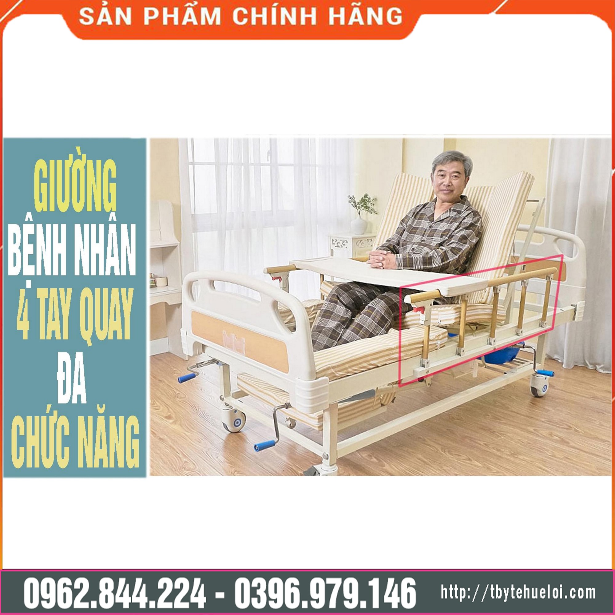Giường Bệnh Nhân 4 Tay Quay Đa Chức Năng Có Bô Vệ Sinh Tại Giường