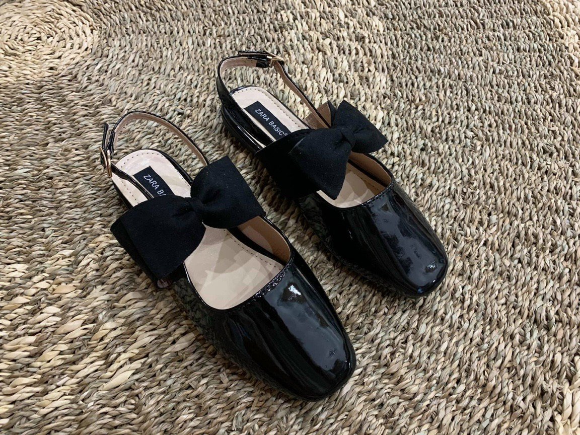 Giày Búp Bê Nự Bệt Thắt Nơ Tiểu Thư Gót Vuông 2p Da Bóng Dễ Thương