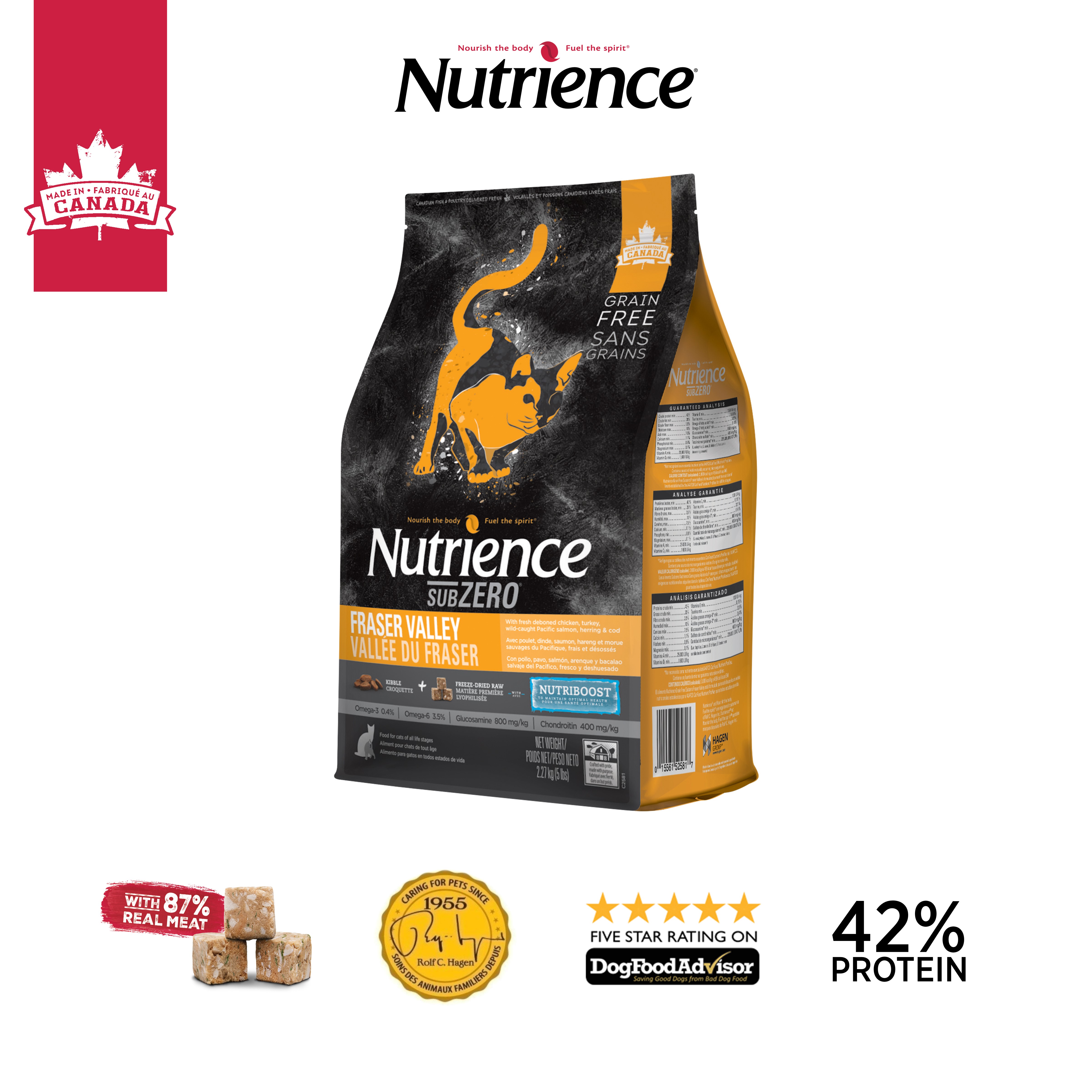 Thức ăn cho mèo Nutrience Subzero Grain-free Fraser Valley - Gà Tây, Cá hồi, cá trích, cá tuyết và rau củ trái cây tự nhiên (Mọi giống mèo, mọi độ tuổi)