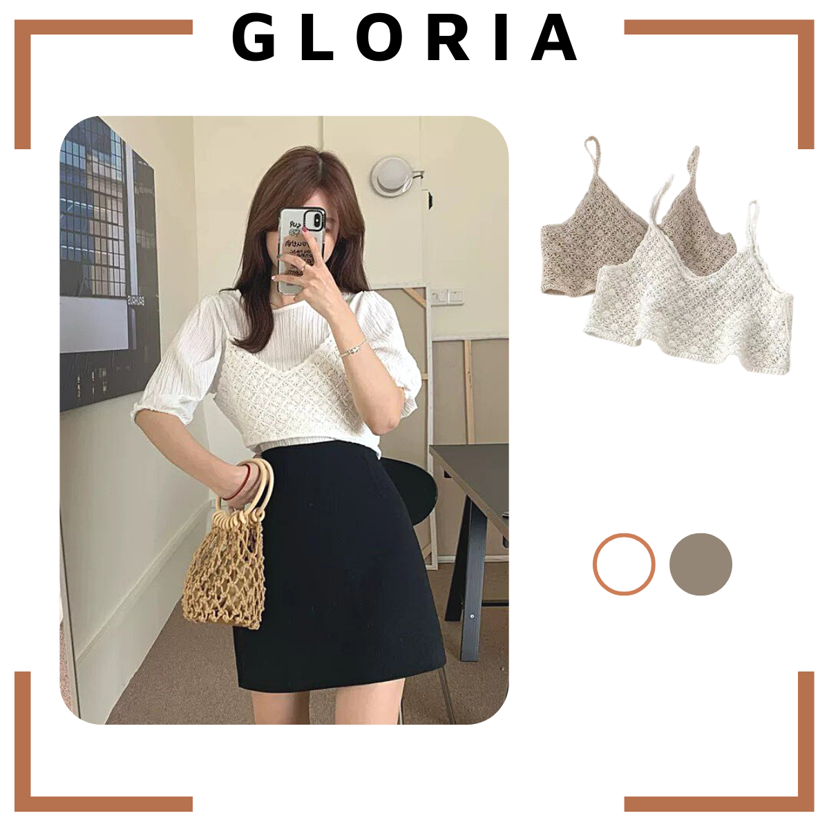 Áo croptop dệt kim 2 dây vintage thời trang mùa hè