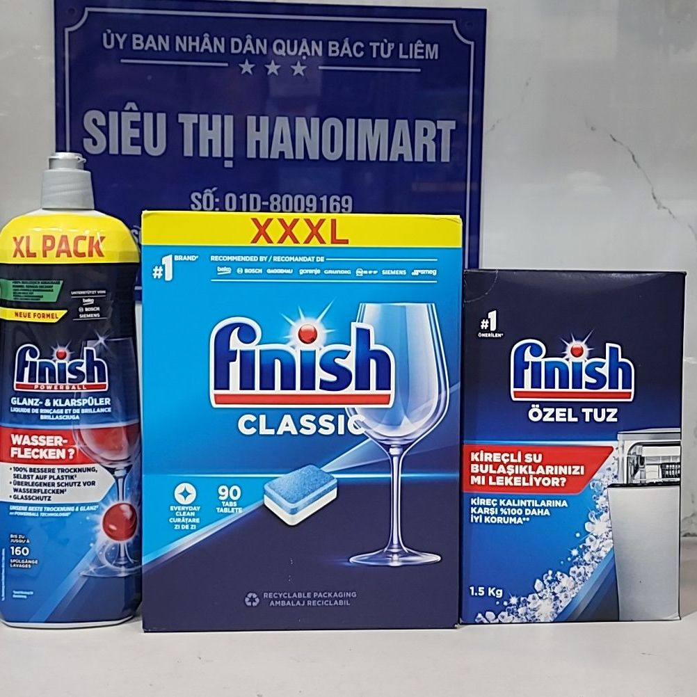 muối finish 1.5kg hoặc 90 Viên Finish hoặc 750Ml Nước Làm Bóng Bát Finish, Combo Finish Dùng Cho Máy Rửa Bát Chén