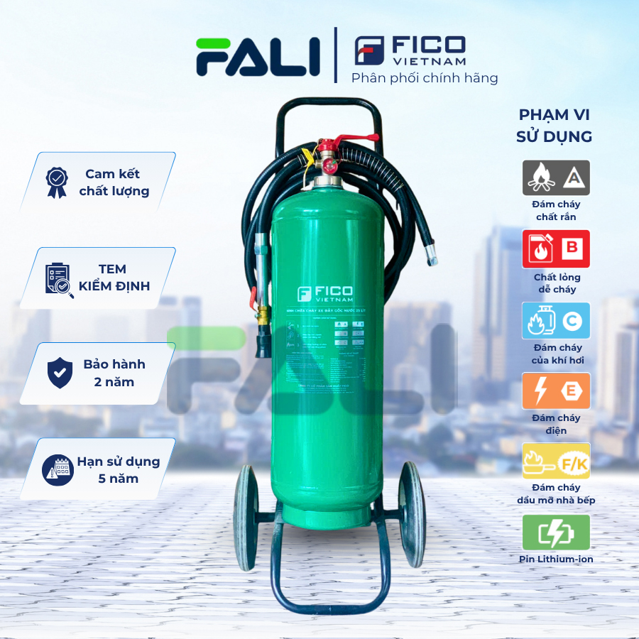 Fico Fc-125-Wb – 25 Liter Water-Based Multi-Purpose Trolley Fire Extinguisher with Inspection